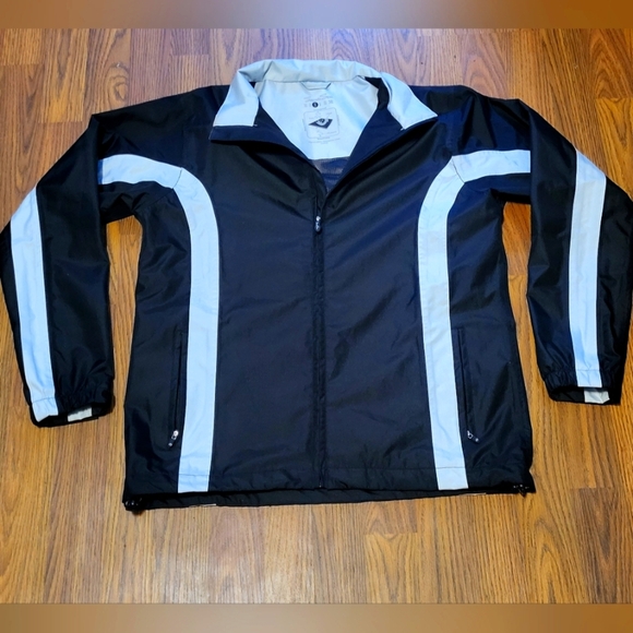 Second Skin Waterproof Windbreaker Jacket - Medium Black Grey Striped B35 - Picture 1 of 5